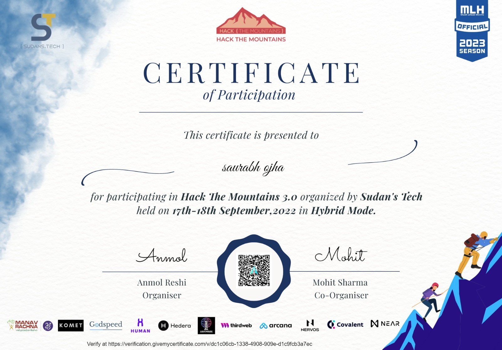 Hackathon Achievement Certificate